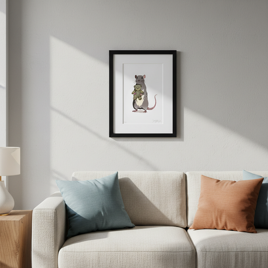 Rotte og teddy - print på kunstpapir